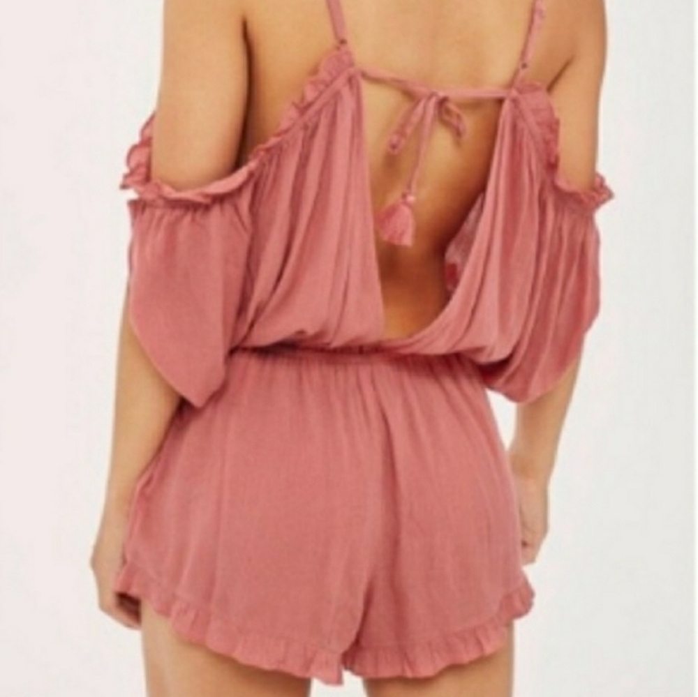 Topshop cold shoulder ruffle surplice short romper